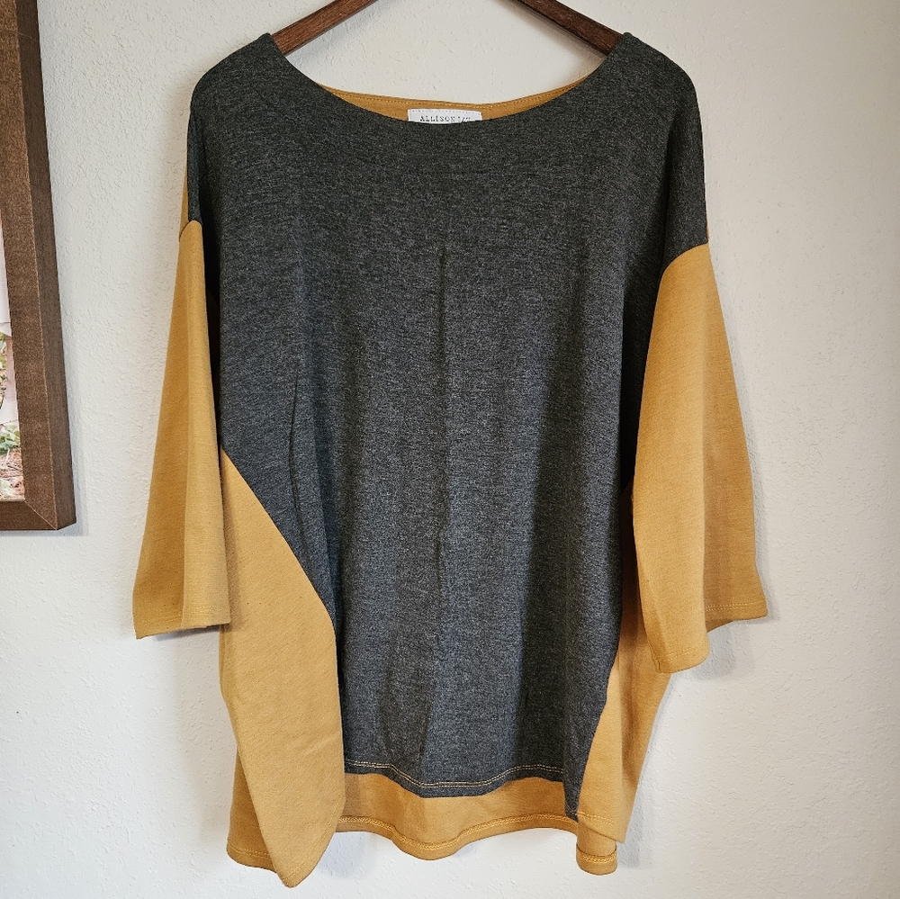 Allison Izu Mustard Yellow Gray Fall Autumn Plus Size Top Sz 3x